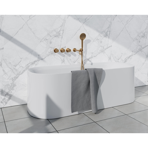Fortifura Nebbio Badcombinatie-set - thermostaatkraan - wandaansluitbocht - met handdouchehouder - metalen doucheslang - ronde handdouche - uitloop - geborsteld messing (goud) SW1238042