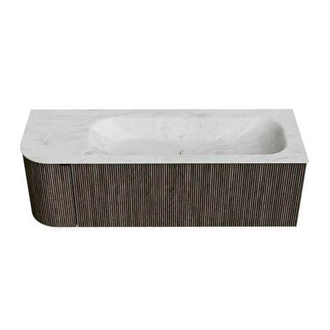 Mondiaz KURVE-DLUX Ensemble de meuble de salle de bains - 135x46x40cm - 1 tiroir - 1 porte - lavabo solid surface - droit - sans trou de robinet - Shadow SW1414050