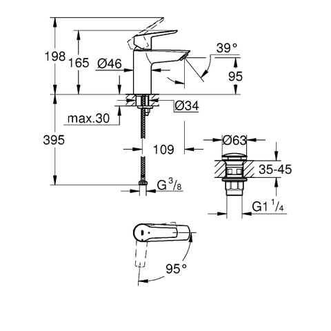 Grohe Start Wastafelmengkraan - S-Size - ES energiebesparend - met waste - matte black (mat zwart) SW811175