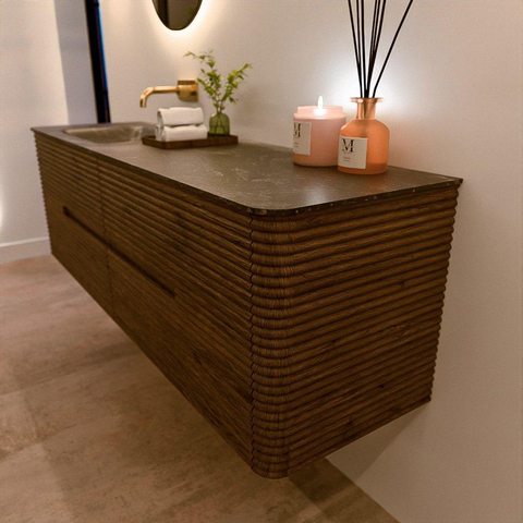 Mondiaz CIRO-DLUX Ensemble de meubles de salle de bains - 160x45x50cm - lavabo en solid surface Lava - 1 vasque à gauche - sans trous de robinet - 4 tiroirs - Dusk SW1533054