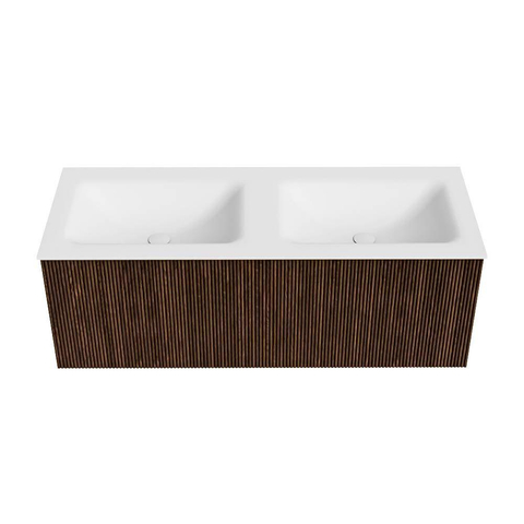 MONDIAZ KURVE Meuble de salle de bains 120 cm couleur Walnut avec 1 tiroir. Lavabo CLOUD double 2 trous de robinet Talc. SW1138356