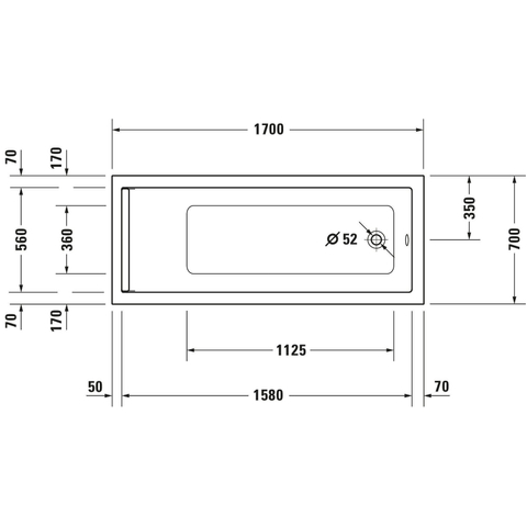 Duravit Starck Slimline Starckkunststof bad acryl rechthoekig - 170x70x46cm - zonder poten - voor inbouw of ommanteling - glans wit 0297572