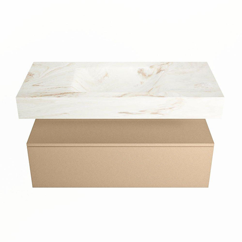 Mondiaz ALAN-DLUX Ensemble de meuble - 100cm - meuble Oro mat - 1 tiroir - Lavabo Cloud Frappe suspendu - vasque Centre - 1 trou de robinet SW805166