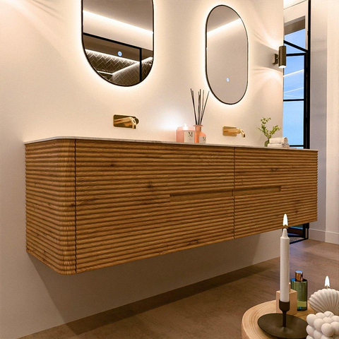 Mondiaz CIRO-DLUX Badkamermeubelset - 190x45x50cm - Solid surface wastafel Ostra - 2 wasbak Dubbel - zonder kraangaten - 4 lades - Oak SW1530969