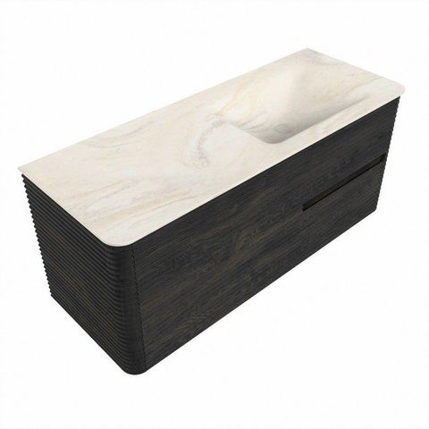 Mondiaz CIRO-DLUX Badkamermeubelset - 120x45x50cm - Solid surface wastafel Ostra - 1 wasbak Rechts - 1 kraangat - 2 lades - Shadow SW1532460