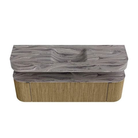 MONDIAZ THOR-DLUX 160cm meuble de salle de bains arrondi gauche + droite couleur Dusk avec 1 tiroir et 2 portes. Vasque suspendue CLOUD Milieu sans trou de robinet couleur Sombra. SW1465385