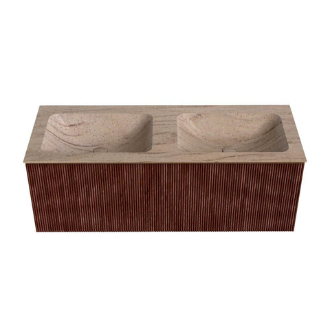MONDIAZ KURVE-DLUX 120cm badmeubel kleur Ruby met 1 lade en 0 deuren. Wastafel LEAF Dubbel 2 kraangaten Saba. SW1433498