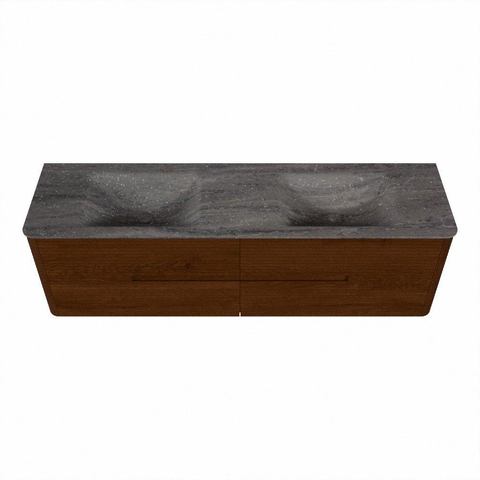 Mondiaz CIRO-DLUX Meuble de salle de bains ensemble - 170x45x50cm - Plan vasque Solid surface Oza - 2 vasques Double - sans trous pour robinets - 4 tiroirs - Ruby SW1532121