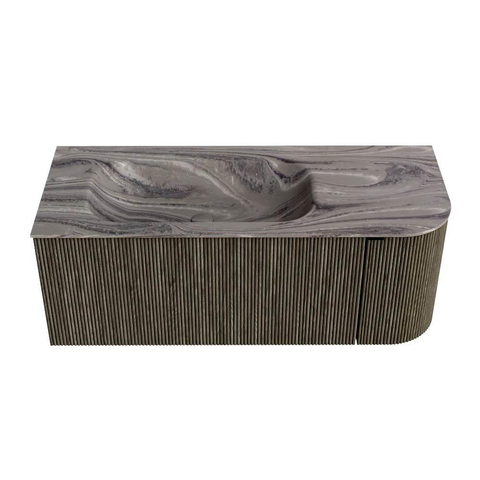 MONDIAZ KURVE-DLUX Meuble de salle de bains 115cm arrondi à droite couleur Shadow avec 1 tiroir et 1 porte. Lavabo BIG SMALL gauche 1 trou de robinet Sombra. SW1433756
