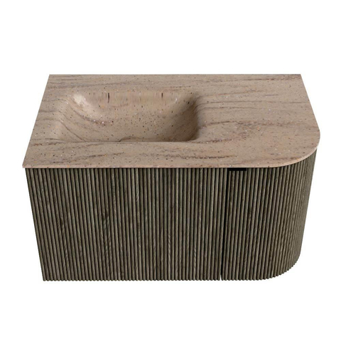 MONDIAZ KURVE-DLUX meuble de salle de bains 75cm courbure droite couleur Shadow avec 1 tiroir et 1 porte. Lavabo GRUNNE gauche 1 trou de robinet Saba. SW1433235