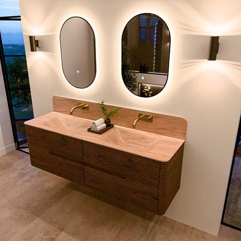 Mondiaz CIRO-DLUX Badkamermeubelset - 160x45x50cm - Solid surface wastafel Saba - 2 wasbak Dubbel - zonder kraangaten - 4 lades - Dusk SW1533424