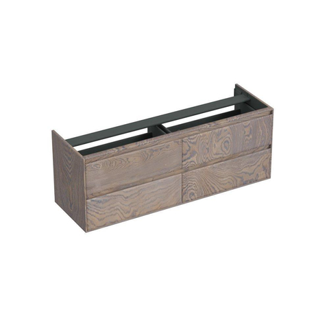 Forzalaqua Reno 2.0 wastafelonderkast 160x51x60cm met 4 softclose greeploze lades Massief Eiken Silver Grey SW492406