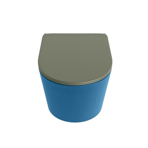 Mondiaz LAVIE hangtoilet – spoelrandloos – 36 x 53 cm – met softclose zitting – Jeans (blauw), zitting Army (groen) SW1208573