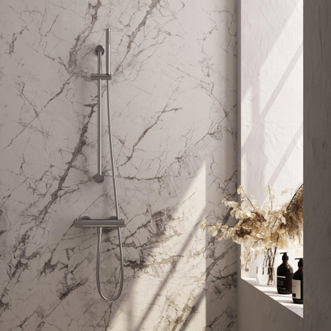 BRAUER Stripe Opbouw Douche Thermostaatkraan - SET 01 - glijstang - staaf handdouche - doucheslang - RVS-kleurig geborsteld PVD SW1435045