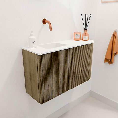 Mondiaz JOYA 71.6cm meuble de toilette - arrondi droit couleur Dusk - Vasque FAYE position Gauche Sans trou de robinet couleur Talc. SW1421578