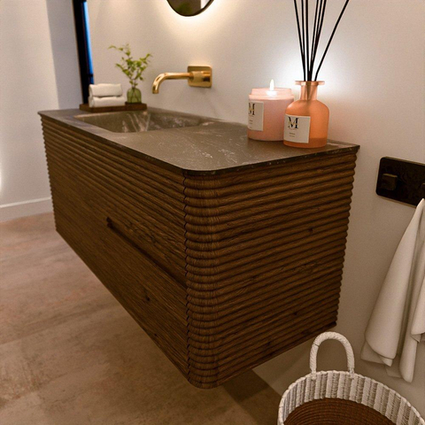 Mondiaz CIRO-DLUX Meuble de salle de bains - 120x45x50cm - lavabo en solid surface Lava - 1 vasque à gauche - sans trous de robinetterie - 2 tiroirs - Dusk SW1533034