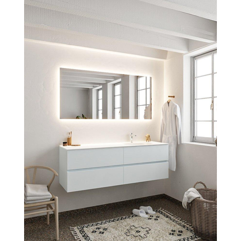 MONDIAZ VICA Ensemble de meuble salle de bain - 150cm - 4 tiroirs - lavabo Moon à droite - 1 trou de robinet - solid surface argile SW410592