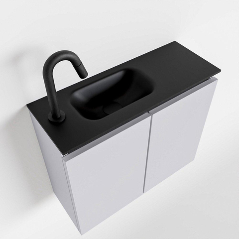 MONDIAZ TURE Toiletmeubel 60x23x50cm met 1 kraangaten 2 deuren cale mat Wastafel Eden links Solid Surface Zwart SW475473