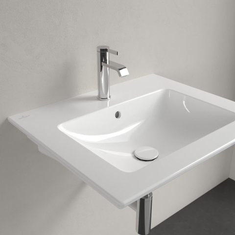 Villeroy & Boch venticello wastafel - 600x500mm - met overloop - geslepen onderkant - 3 kraangaten middelste open - White Alpine (glans wit) 1025156