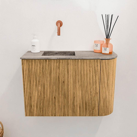 Mondiaz JOYA-DLUX 61.6cm toiletmeubel - ronding rechts kleur Oak - Wastafel FAYE positie Links Zonder kraangat kleur Oza. SW1424126