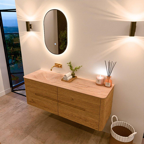 Mondiaz CIRO-DLUX Ensemble de meubles de salle de bains - 140x45x50cm - Plan-vasque en solid surface Saba - 1 lavabo à gauche - sans trous de robinet - 4 tiroirs - Chêne SW1531185