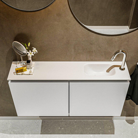 MONDIAZ TURE Toiletmeubel 100x23x50cm met 1 kraangaten 2 deuren talc mat Wastafel Eden rechts Solid Surface Wit SW474903