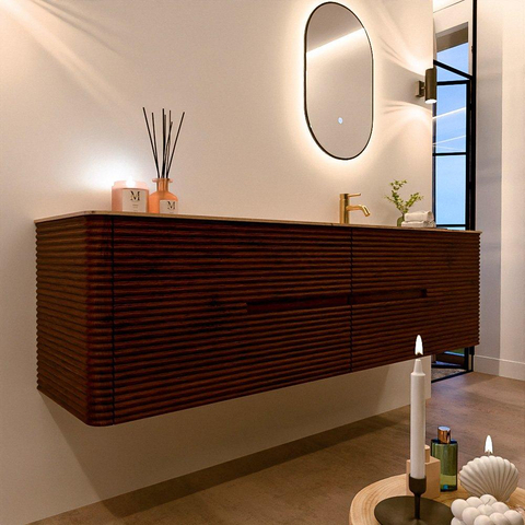 Mondiaz CIRO-DLUX Badkamermeubelset - 180x45x50cm - Solid surface wastafel Arena - 1 wasbak Rechts - 1 kraangat - 4 lades - Ruby SW1531743
