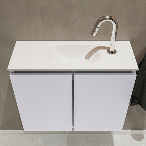 MONDIAZ TURE Toiletmeubel 60x23x50cm met 1 kraangaten 2 deuren cale mat Wastafel Eden midden Solid Surface Wit SW475121
