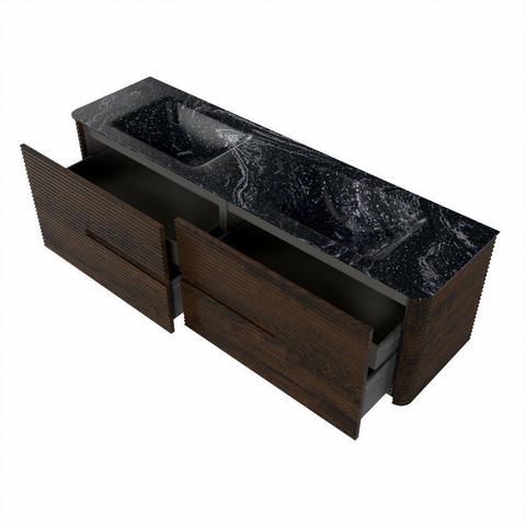 Mondiaz CIRO-DLUX Badkamermeubelset - 170x45x50cm - Solid surface wastafel Lava - 2 wasbak Dubbel - zonder kraangaten - 4 lades - Walnut SW1530170