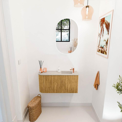 Mondiaz JOYA-DLUX 81.6cm toiletmeubel - ronding links kleur Oak - Wastafel FAYE positie Rechts 1 kraangat kleur Opalo. SW1422151