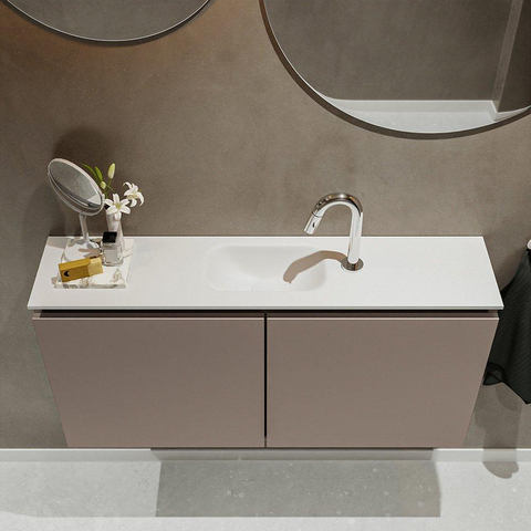 MONDIAZ TURE Toiletmeubel 100x23x50cm met 1 kraangaten 2 deuren smoke mat Wastafel Eden midden Solid Surface Wit SW474964