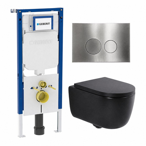 QeramiQ Dely Swirl Toiletset - 36.3x51.7cm - Geberit UP720 Duofix Sigma inbouwreservoir - 35mm zitting - bedieningsplaat steel - ronde knoppen - mat zwart SW1413950
