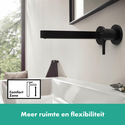 Hansgrohe Finoris 1 greeps wastafelkraan - inbouw - voorsprong 228 mm - met afvoerplug - mat zwart SW651252