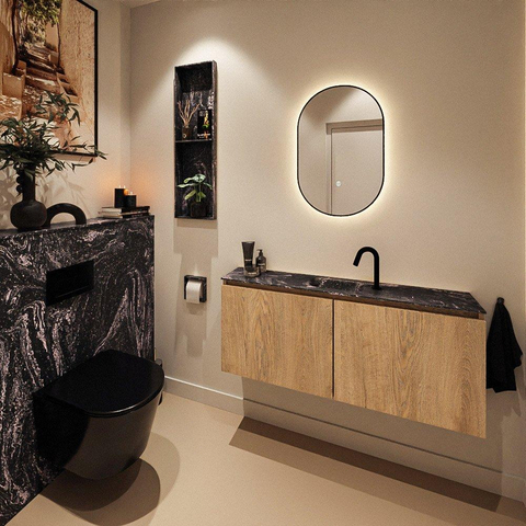 MONDIAZ TURE-DLUX Meuble de toilettes 120 cm Chêne lavé. Lavabo EDEN Lava position milieu. Avec 1 trou de robinet. SW1104107