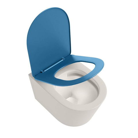 Mondiaz LAVIE hangtoilet – spoelrandloos – 36 x 53 cm – met softclose zitting – Linen (offwhite), zitting Jeans (blauw) SW1208638