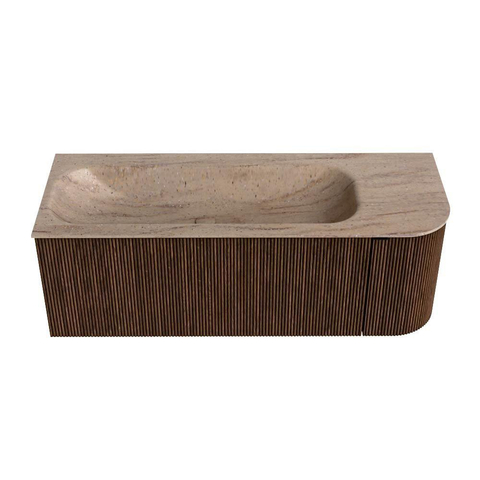MONDIAZ KURVE-DLUX Meuble de salle de bains 125cm arrondi à droite couleur Walnut avec 1 tiroir et 1 porte. Lavabo BIG MEDIUM à gauche 1 trou de robinet Saba. SW1433179
