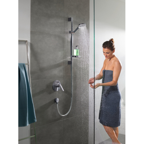 Hansgrohe Crometta Glijstangset - met Crometta Vario - handdouche - met 2 straalsoort - met Casetta zeepschaal 65c - wit chroom SW73216