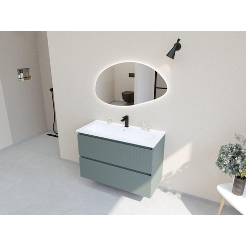 H&R Badmeubelen Infinity XXL 3D Badkamermeubelset - 100 cm - 1 keramische wasbak gala wit - 1 kraangat - 2 lades - mat petrol SW863482