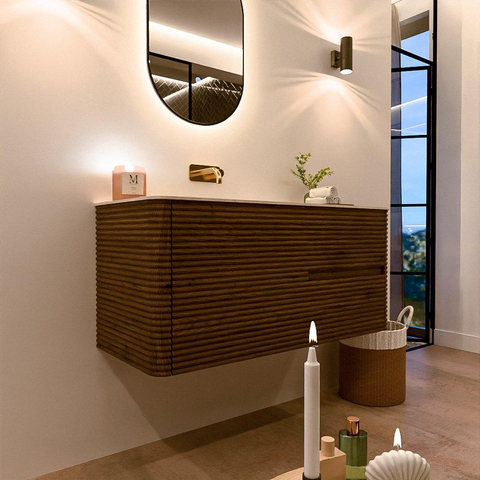 Mondiaz CIRO-DLUX Meuble de salle de bains - 110x45x50cm - Plan vasque Solid surface Meli - 1 vasque à gauche - sans trous de robinet - 2 tiroirs - Dusk SW1533149