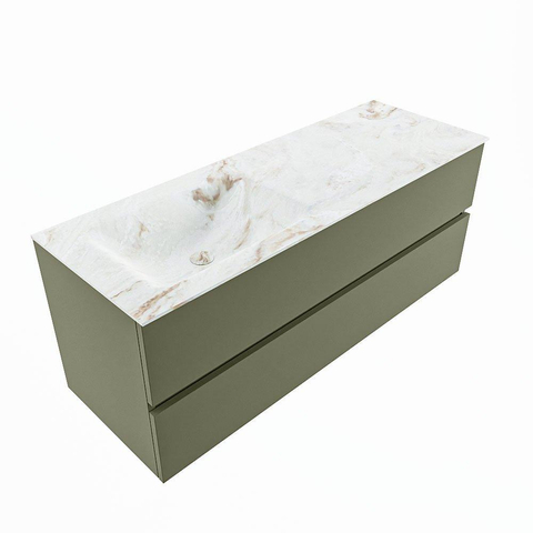 MONDIAZ VICA-DLUX Ensemble meuble de salle de bains - 130cm - sous-meuble army - 2 tiroirs - lavabo encastré cloud gauche - 1 trou de robinet - version haute 60cm - frape SW1088735