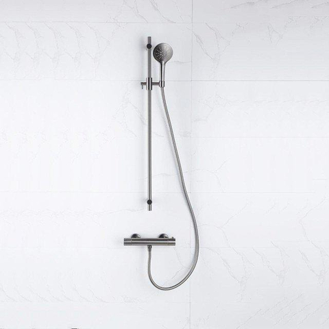 Fortifura Calvi Ensemble de douche avec douchette ronde, flexible en métal et robinet de douche Gunmetal PVD SW811954
