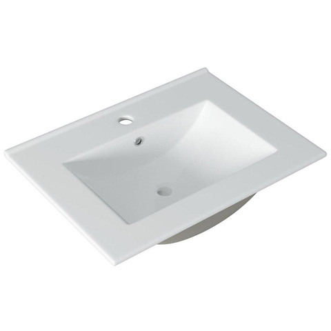 Saniclass Prime Essential Meuble de salle de bain - 60x55x46cm - 1 vasque rectangulaire blanc - 1 trou de robinet - 2 tiroirs - miroir rectangulaire - noyer (hout) SW925069