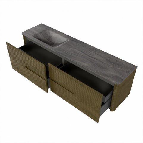 Mondiaz CIRO-DLUX Ensemble de meubles de salle de bains - 180x45x50cm - Vasque Solid surface Oza - 1 lavabo à gauche - sans trous de robinetterie - 4 tiroirs - Dusk SW1533315