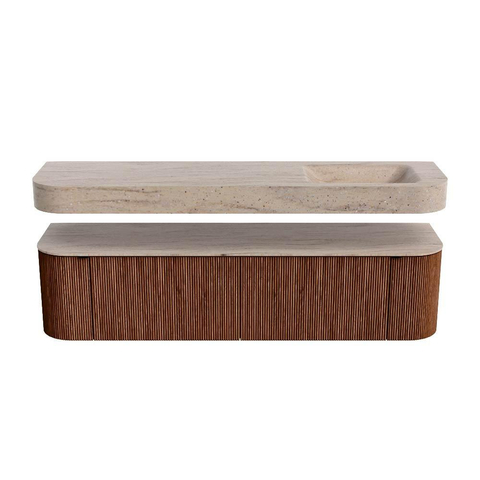 MONDIAZ THOR-DLUX 180cm meuble de salle de bains arrondi gauche + droite couleur Ruby avec 2 tiroirs et 2 portes. Vasque suspendue CLOUD Droite sans trou de robinet couleur Saba. SW1466258