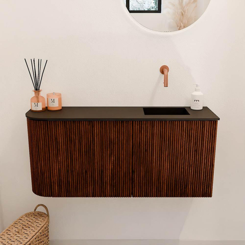 Mondiaz JOYA 91.6cm meuble de toilette - arrondi gauche couleur Ruby - Vasque FAYE position Droite Sans trou de robinet couleur Urban SW1421873