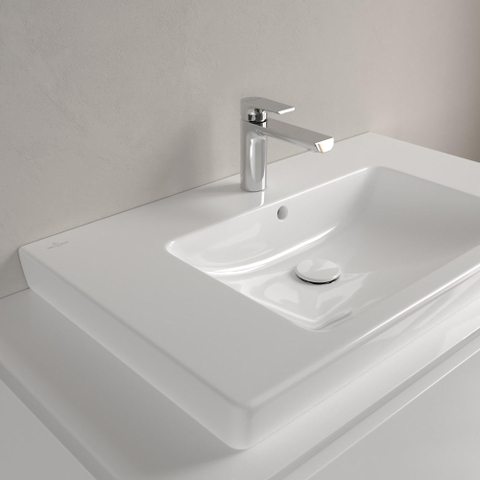 Villeroy & Boch Subway 2.0 meubelwastafel - geslepen - 80x47cm - met kraangat - met overloop - White Alpine (glans wit) 1025016