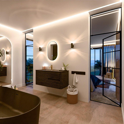 Mondiaz CIRO-DLUX Ensemble de meubles de salle de bains - 110x45x50cm - Lavabo solid surface Lava - 1 vasque à gauche - 1 trou de robinet - 2 tiroirs - Shadow SW1532264