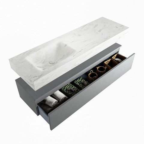 MONDIAZ ALAN - DLUX Badkamermeubelset - 150cm - onderkast - Plata - 1 lade - vrijhangende wastafel - wasbak links - 0 kraangaten - Opalo SW807201