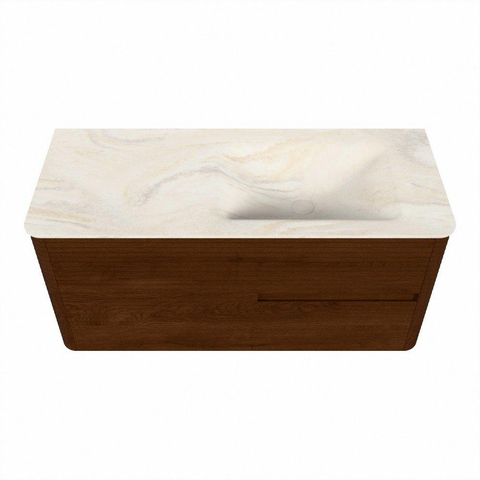 Mondiaz CIRO-DLUX Badkamermeubelset - 110x45x50cm - Solid surface wastafel Ostra - 1 wasbak Rechts - zonder kraangaten - 2 lades - Ruby SW1531842