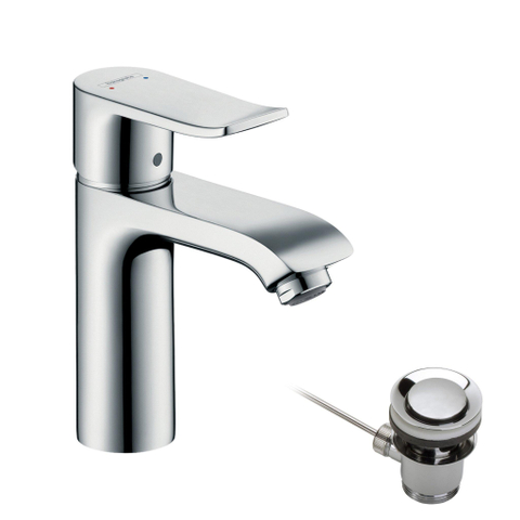 Hansgrohe Metris 1 greeps wastafelkraan - 110 met trekwaste - hoogglans chroom 0450906